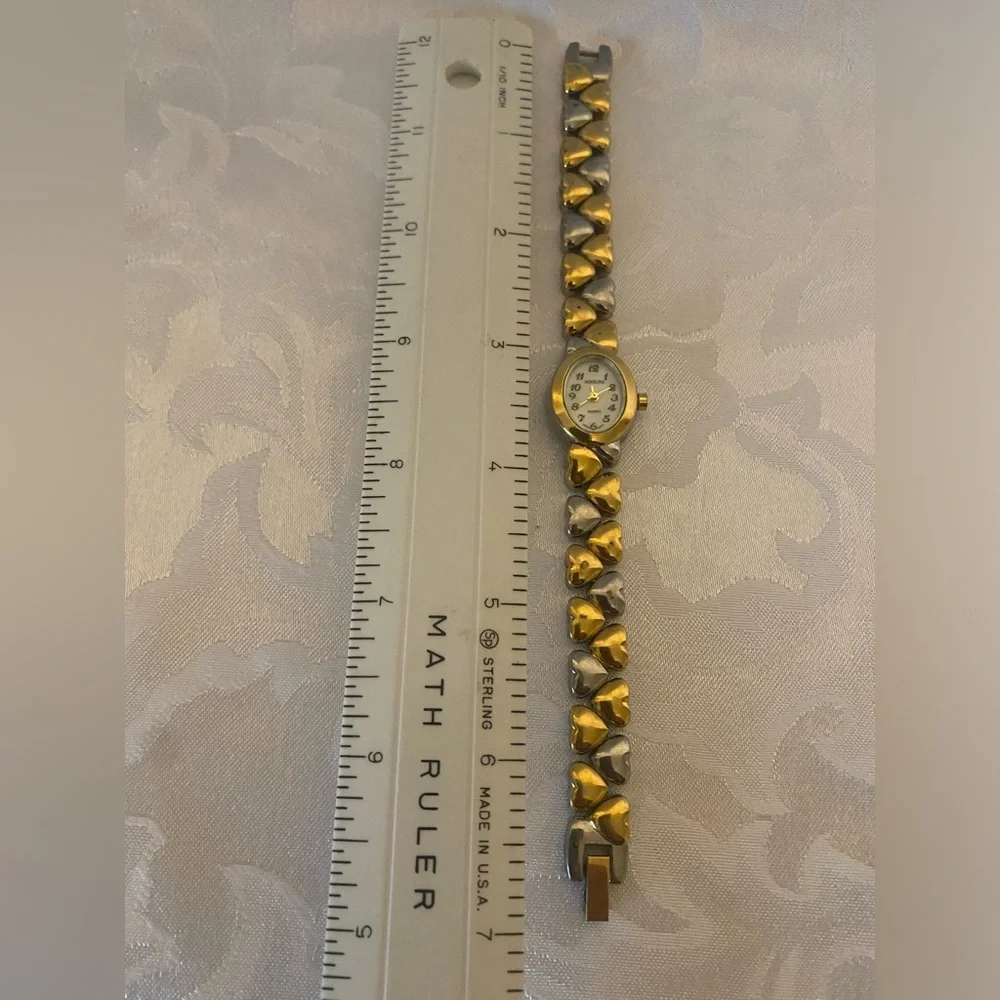Adolfo Lady’s Watch, Two-toned Heart Strap, Mother Of Pearl Face